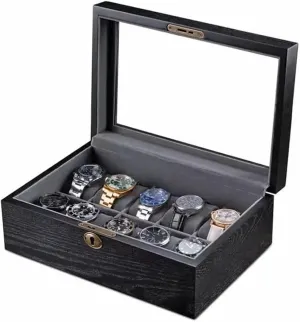 Wooden Watch Storage Box with Skylight Display & Lock - Jewelry Storage Box for Watches - Watch Display Box for Organizing & Security Box (A S29.5cm)