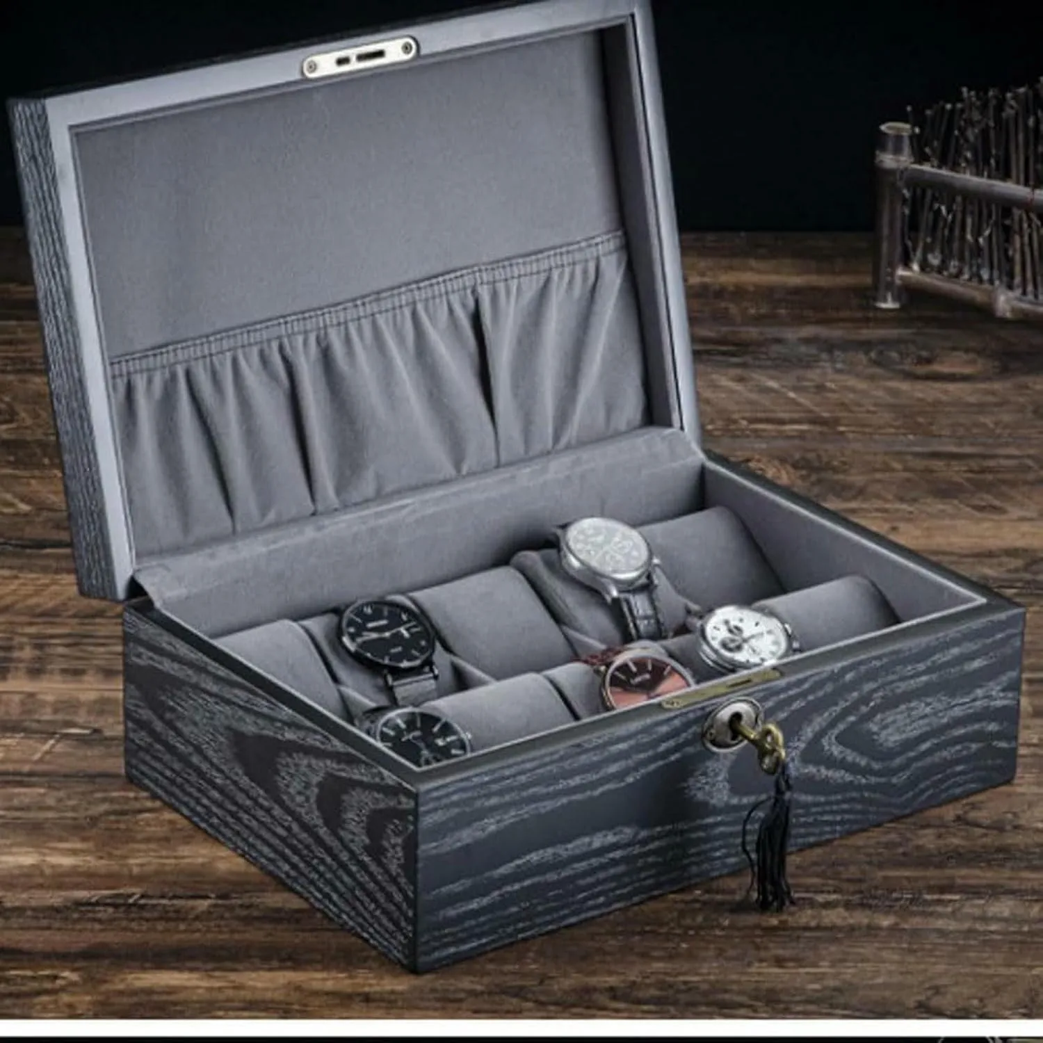 Wooden Watch Storage Box with Skylight Display & Lock - Jewelry Storage Box for Watches - Watch Display Box for Organizing & Security Box (A S29.5cm)