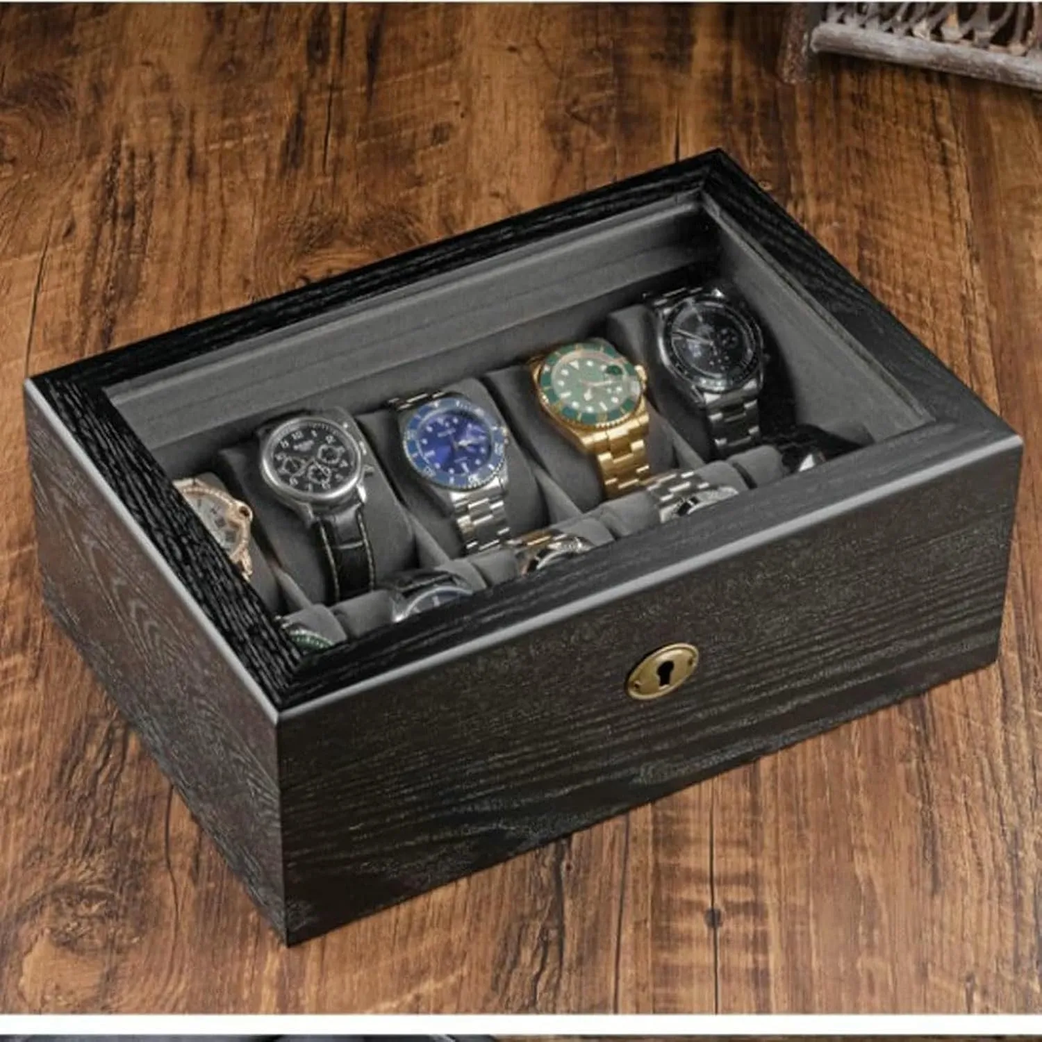 Wooden Watch Storage Box with Skylight Display & Lock - Jewelry Storage Box for Watches - Watch Display Box for Organizing & Security Box (A S29.5cm)
