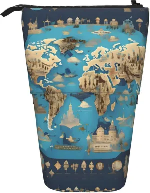 World Geography Map Multi Functional Pencil case, Storage Bag, Makeup Bag, Suitable for Office and Daily Carrying, Black, One Size, Coin Pouch