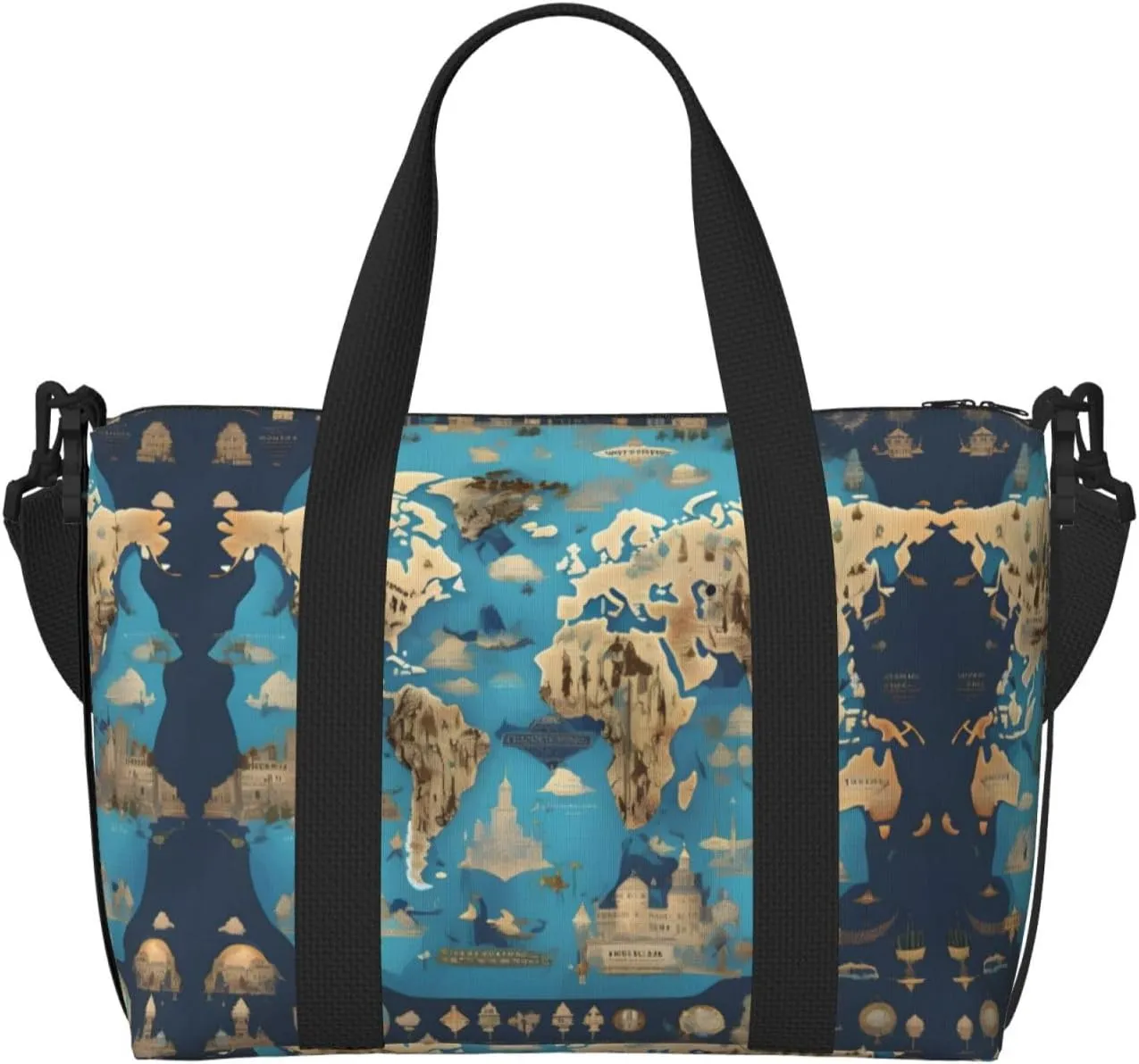 World Geography Map Print Versatile Travel Gym Carry Bag,Ideal For Business,Sports,Weekend Stays