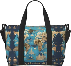 World Geography Map Print Versatile Travel Gym Carry Bag,Ideal For Business,Sports,Weekend Stays