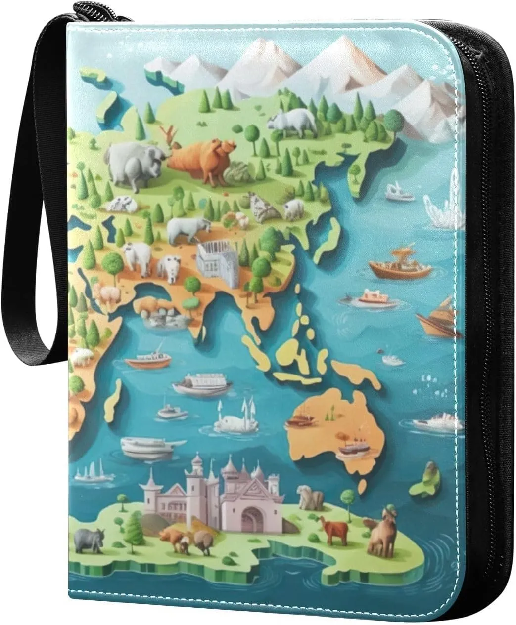World Map Pattern Card Binder 4-Pocket, 400 Pockets Trading Cards Holder Games Card Albums Storage Organizer Case for Football, Baseball Cards