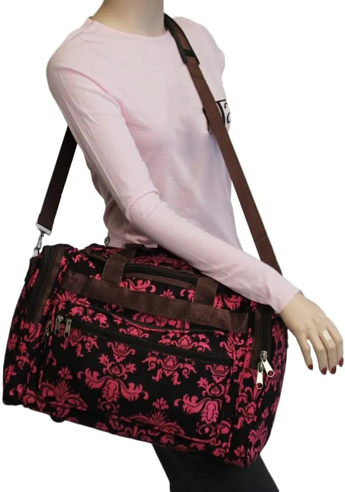 World Traveler 81T16-632 Duffle Bag, One Size, Brown Pink Damask