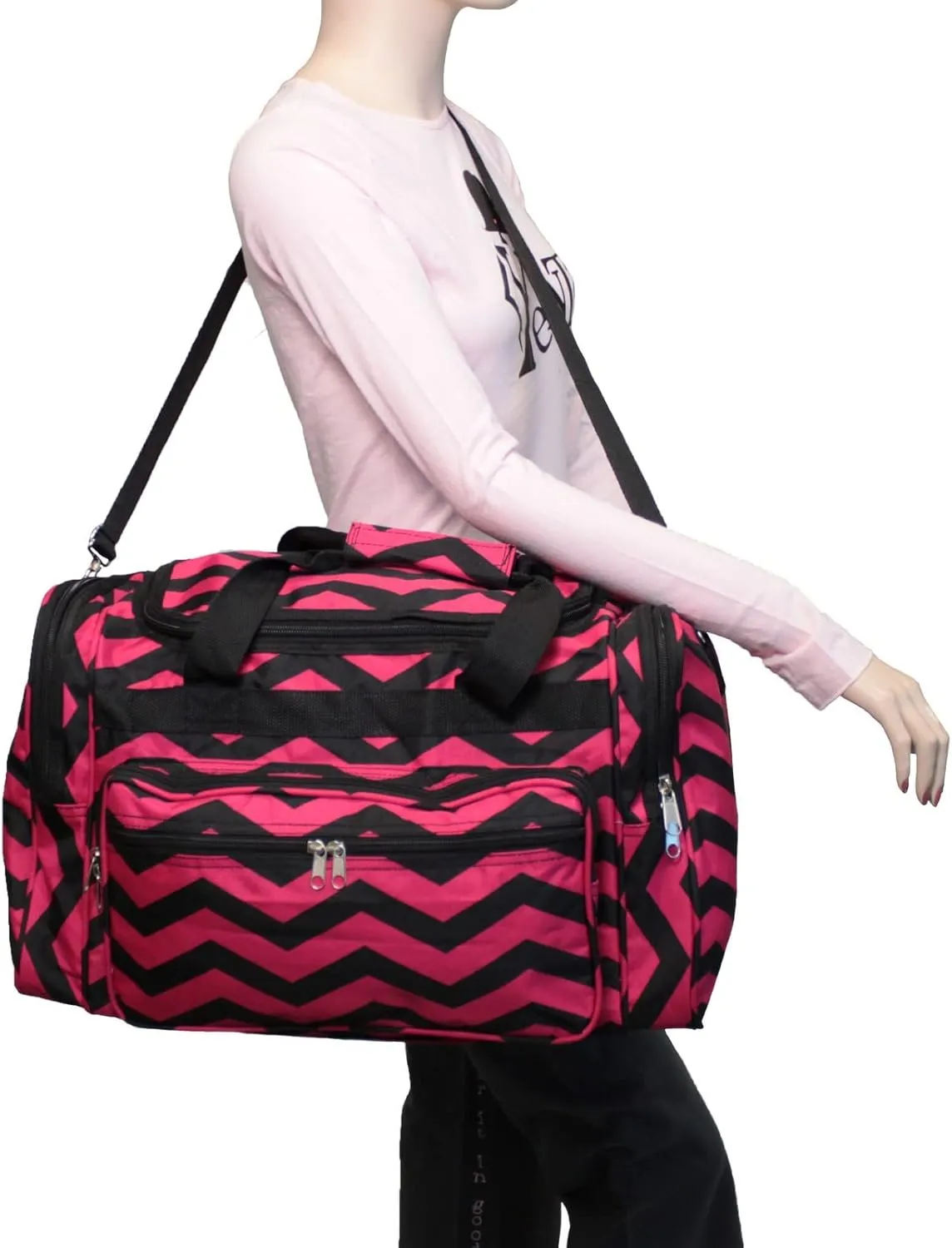 World Traveler Chevron 19-inch Duffel Bag, Fuchsia Black C