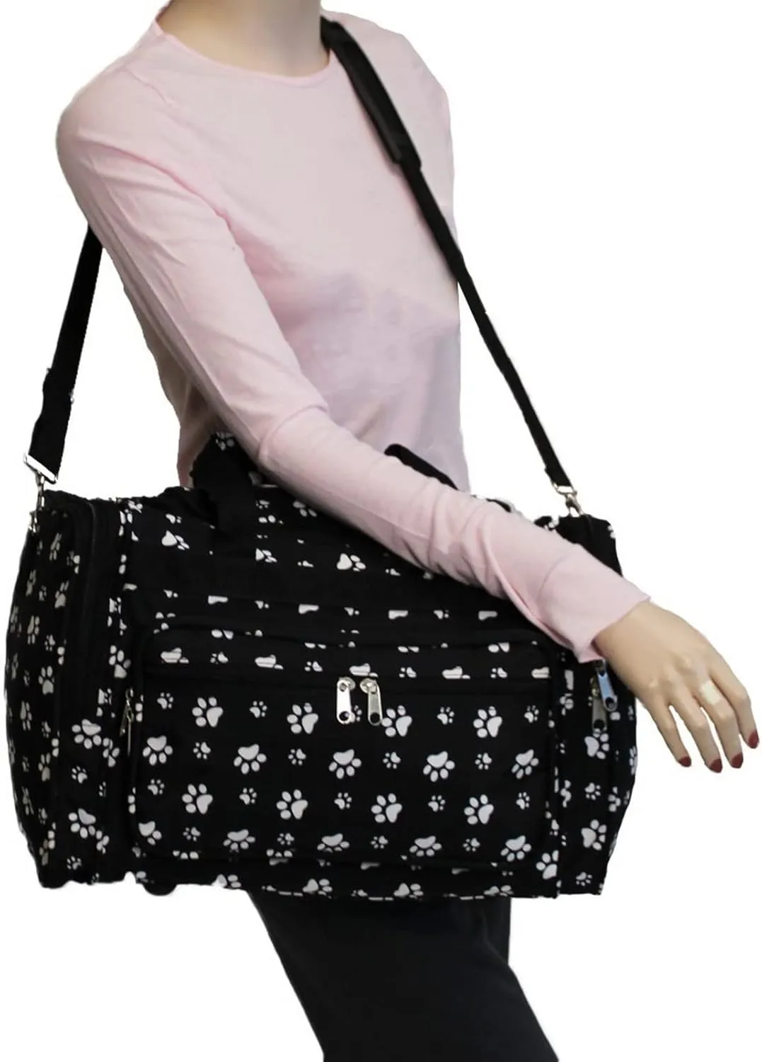 World Traveler Feel Good Prints 19-inch Duffel Bag, Black White Paw