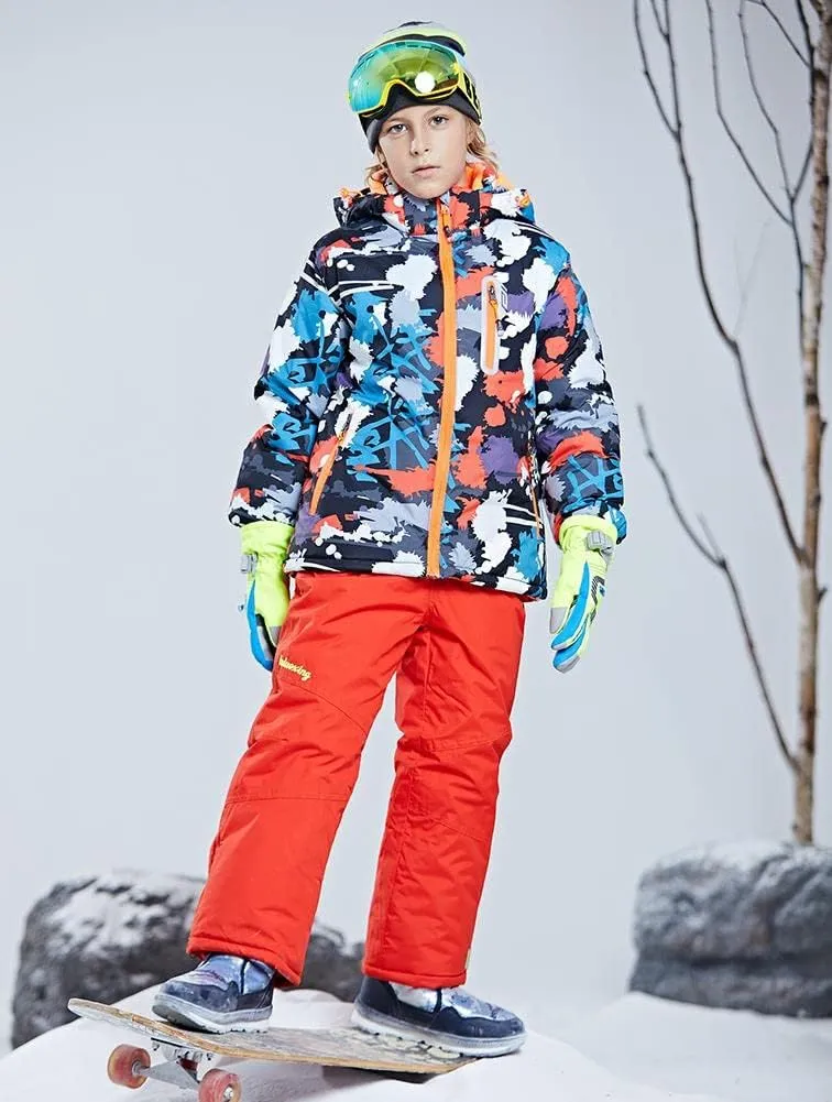WOWULOVELY Girls Boy's Winter Ski Jackets Waterproof Kids Snowboarding Jacket Snow Coat Thicken Warm Hooded Ski Jacket