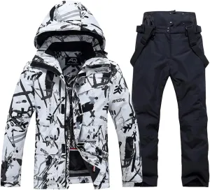 WOWULOVELY Men's Winter Snowsuit Waterproof Windproof Mountain Jacket and Pant Sets Insulated Snowboarding Skisuit