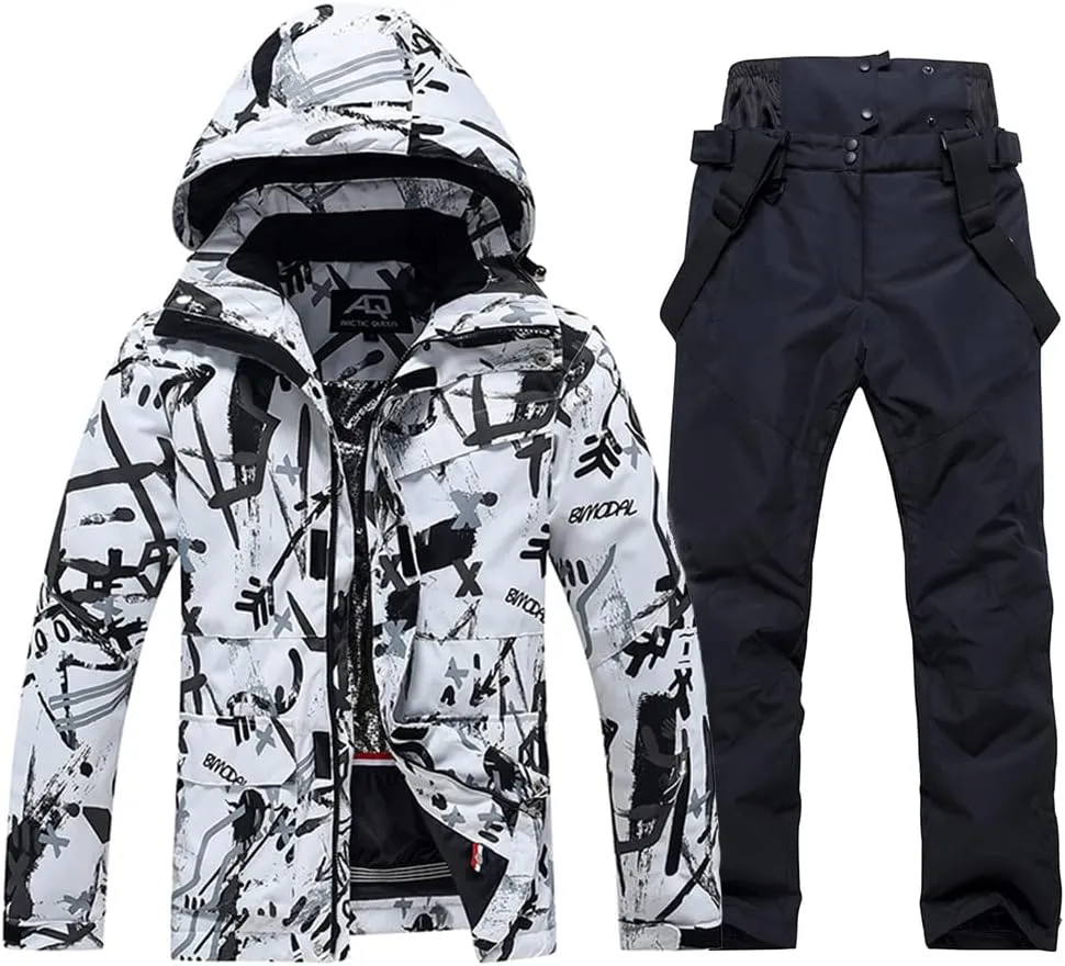 WOWULOVELY Men's Winter Snowsuit Waterproof Windproof Mountain Jacket and Pant Sets Insulated Snowboarding Skisuit