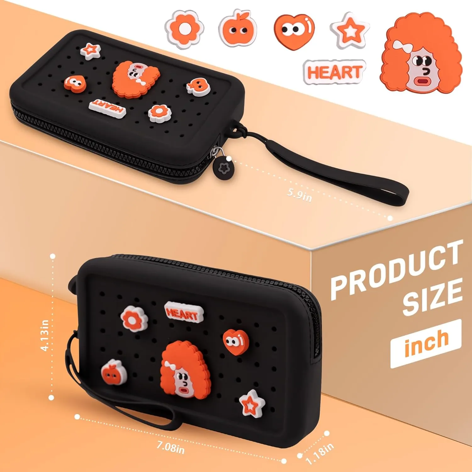 Wristlet Wallets with Charms DIY Portable Clutch Zip Silicone Purse Large Capacity Organizer