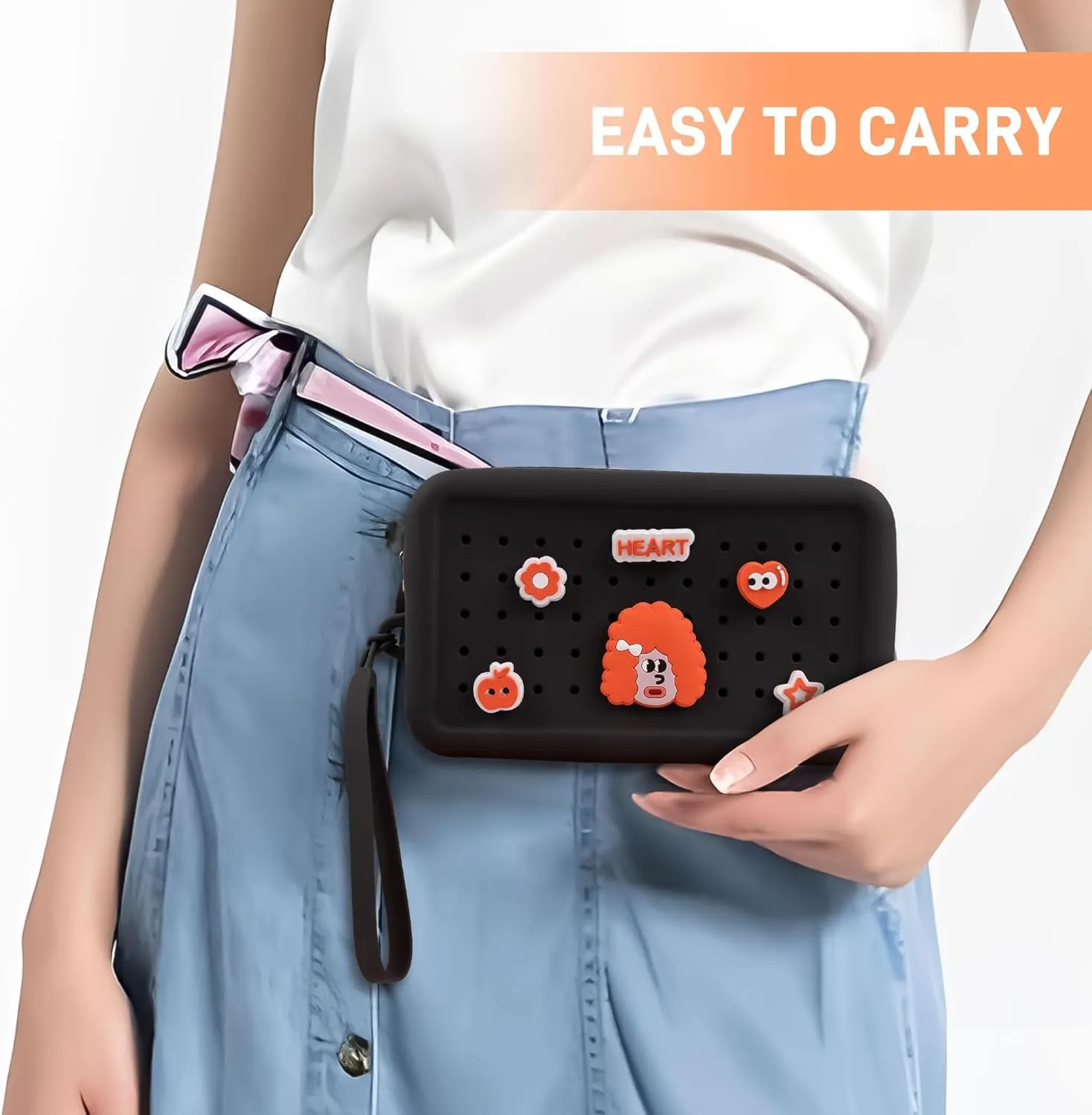 Wristlet Wallets with Charms DIY Portable Clutch Zip Silicone Purse Large Capacity Organizer