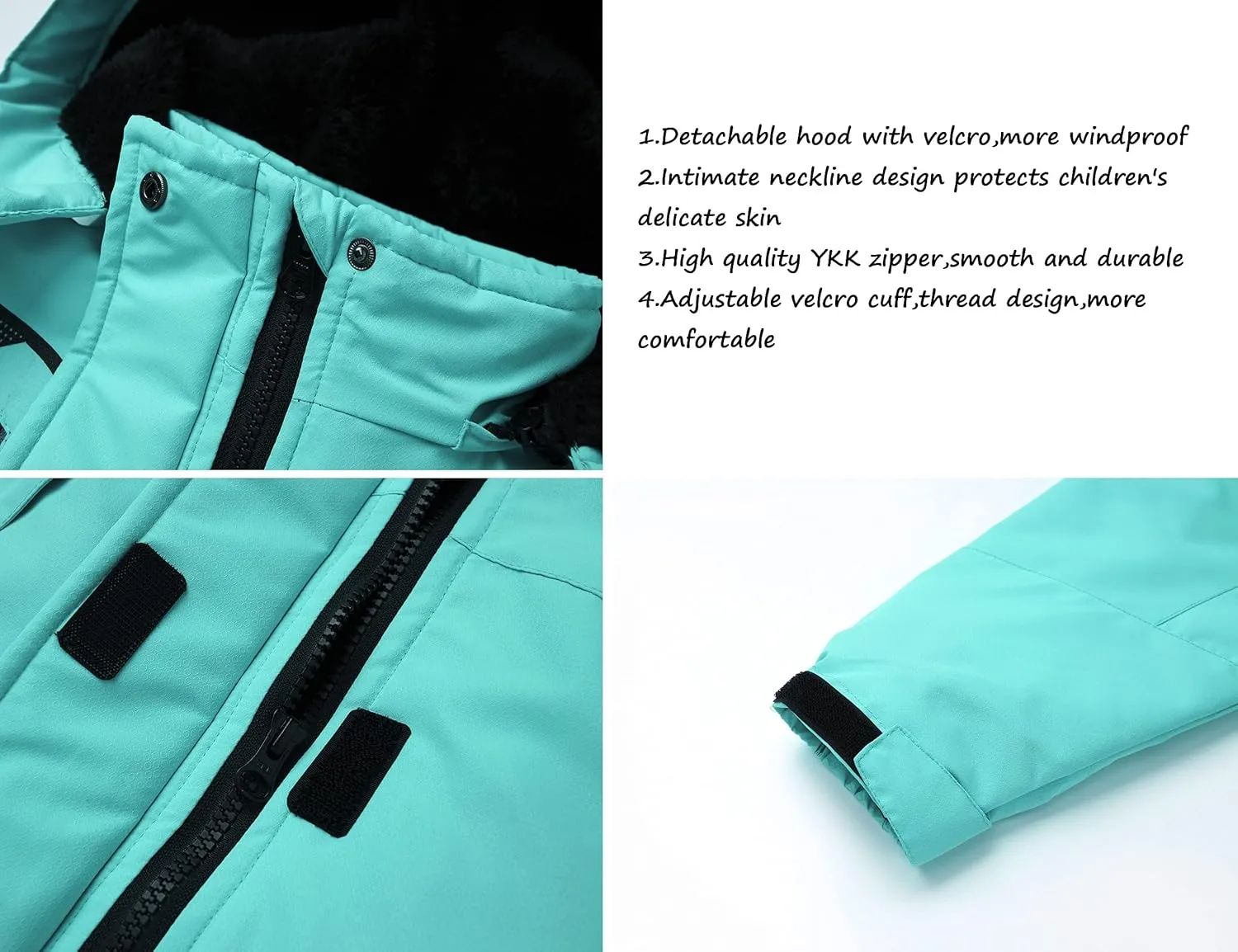 WULFUL Girl's Waterproof Ski Jacket Warm Fleece Hooded Winter Snow Coat