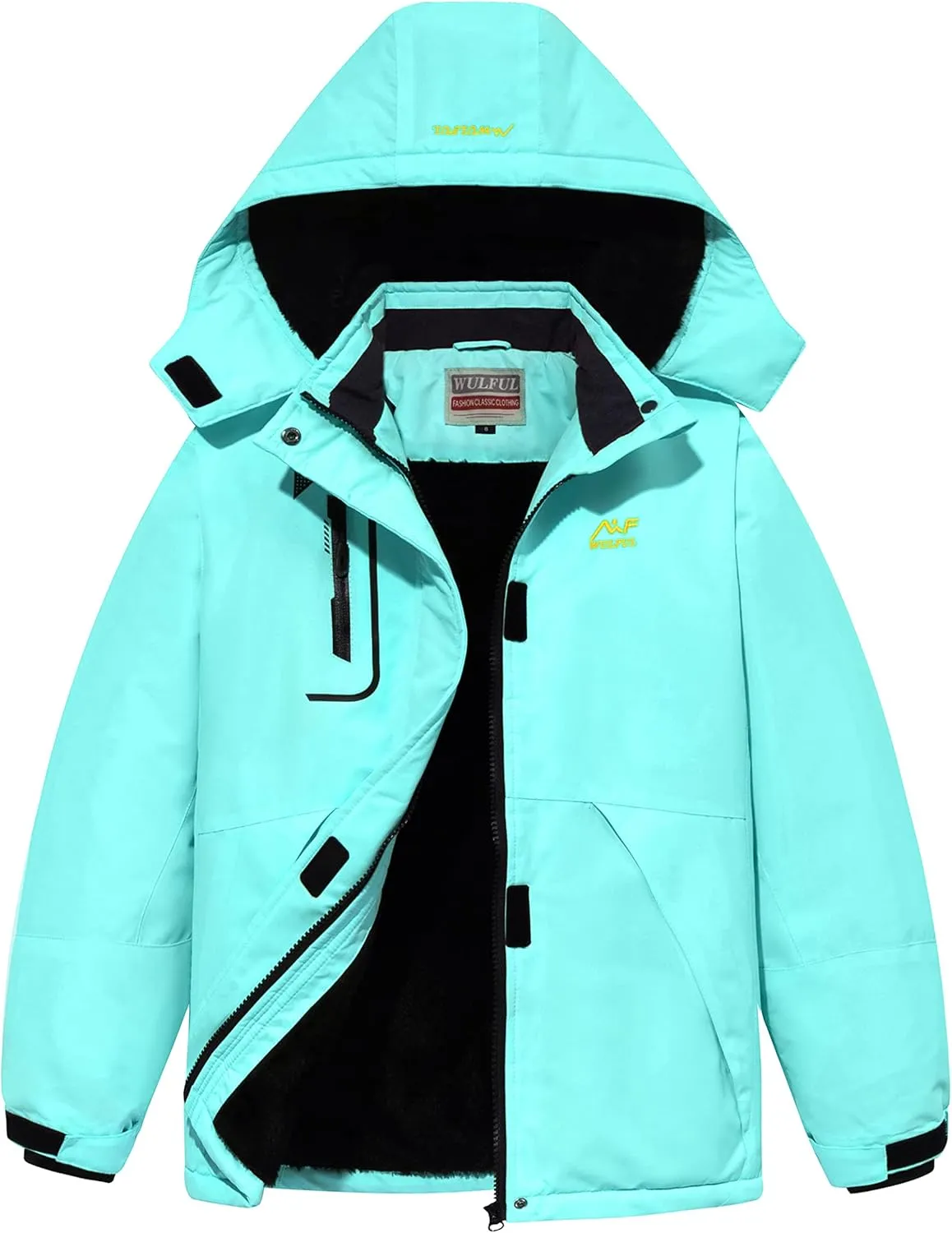 WULFUL Girl's Waterproof Ski Jacket Warm Fleece Hooded Winter Snow Coat