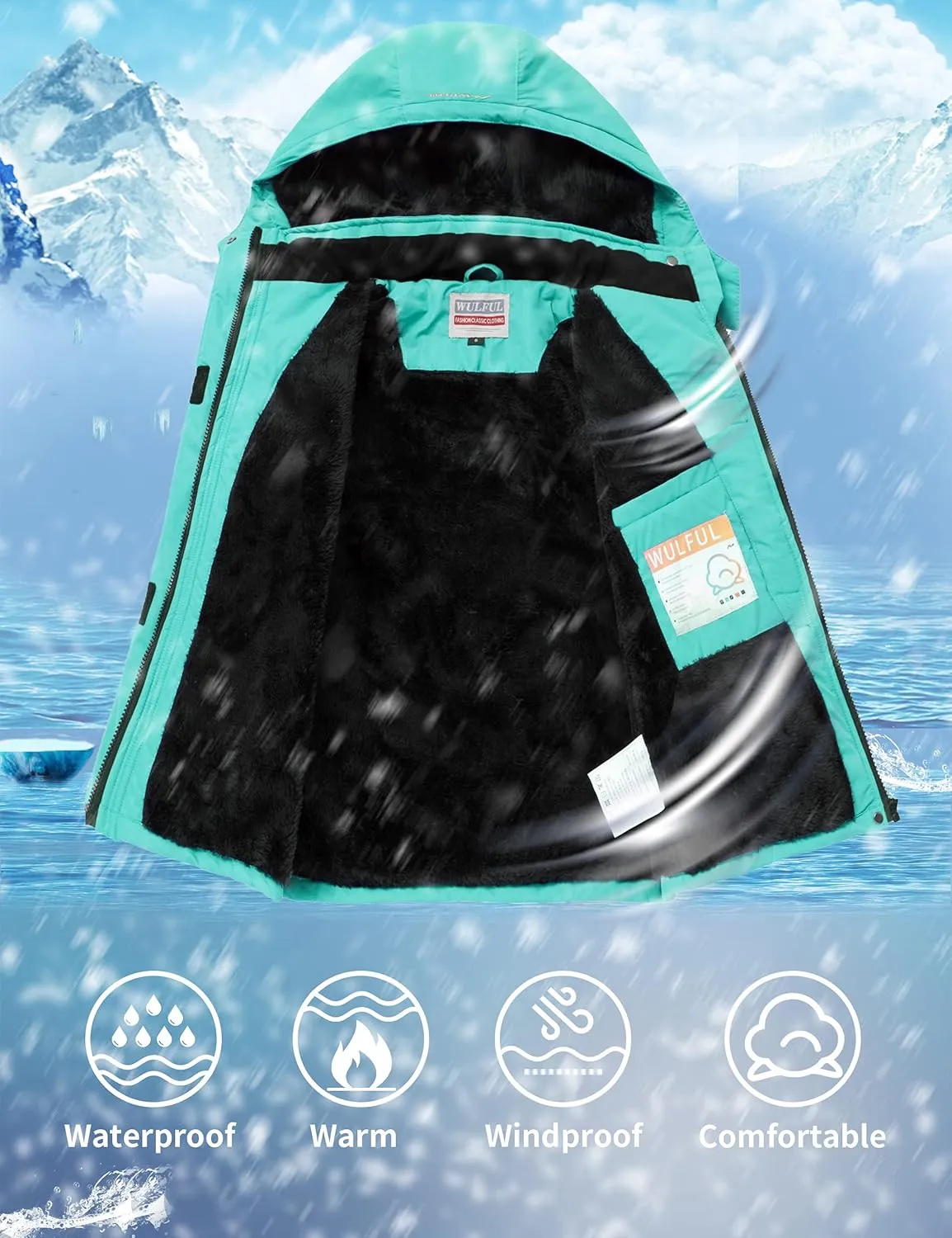 WULFUL Girl's Waterproof Ski Jacket Warm Fleece Hooded Winter Snow Coat