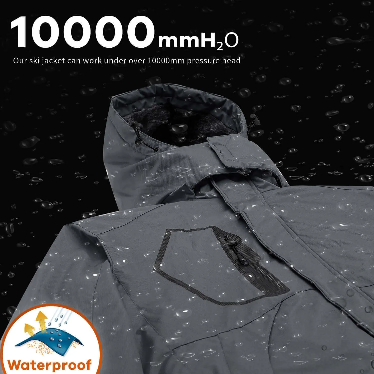 WULFUL Men's Waterproof Ski Jacket Warm Winter Snow Coat Mountain Windbreaker