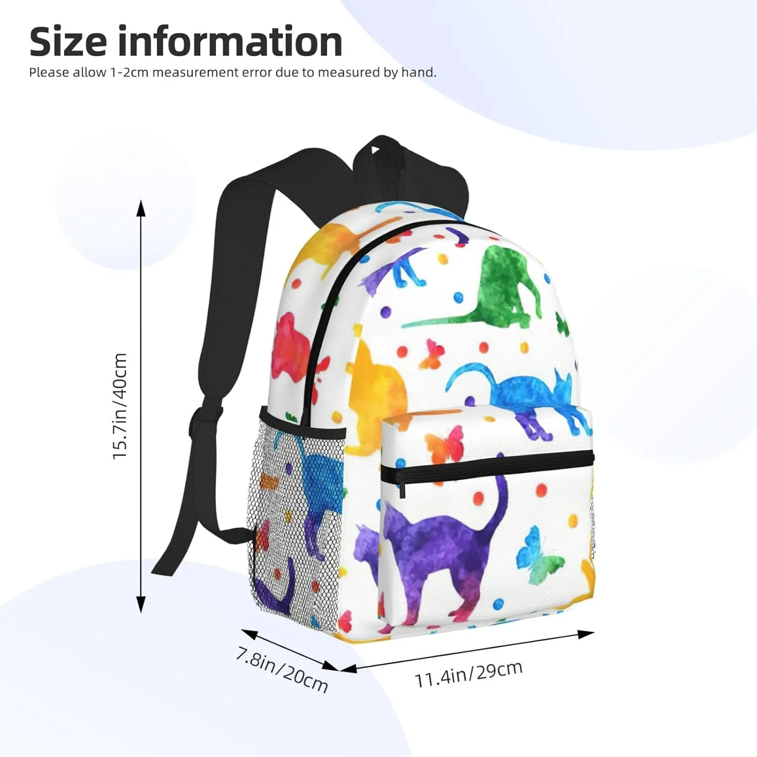 WURTON Butterfly Polka Dot And Cat Print Backpacks Casual,Pacious Compartments,Work,Travel,Outdoor Activities Unisex Daypacks