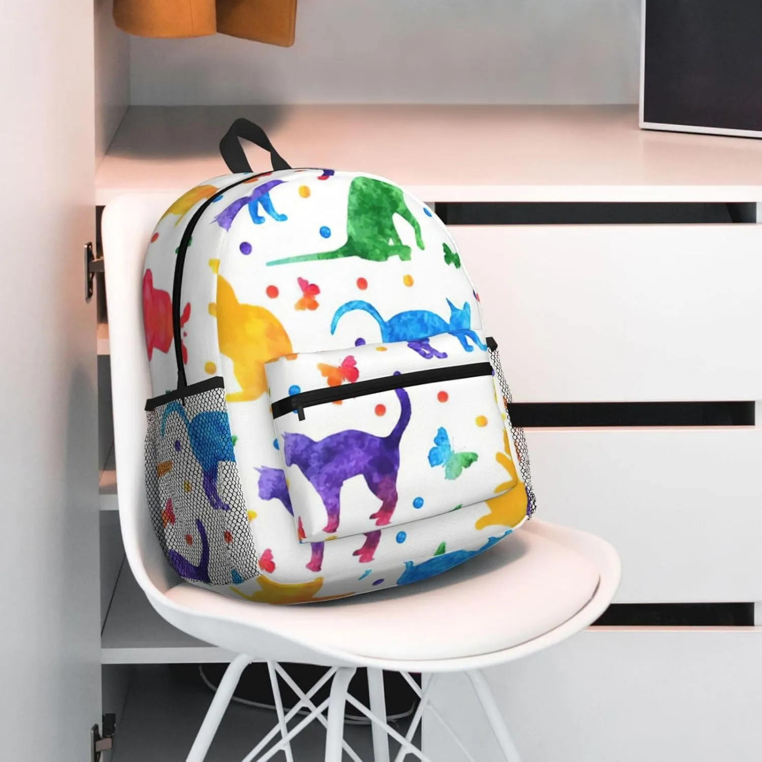 WURTON Butterfly Polka Dot And Cat Print Backpacks Casual,Pacious Compartments,Work,Travel,Outdoor Activities Unisex Daypacks