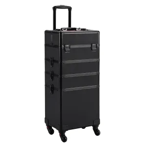 Yaheetech 4 in 1 Professional Makeup Train Case Aluminum Cosmetic Case Rolling Makeup Case Extra Large Trolley Makeup Travel Organizer, with 360° Swivel Wheels, Black