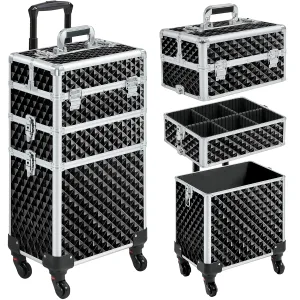 Yaheetech Rolling Makeup Train Case 3 in 1 Cosmetic Case Large Capacity Organizer with Swivel Wheels Key Cosmetic Trolley for Nail Tech Makeup - Black