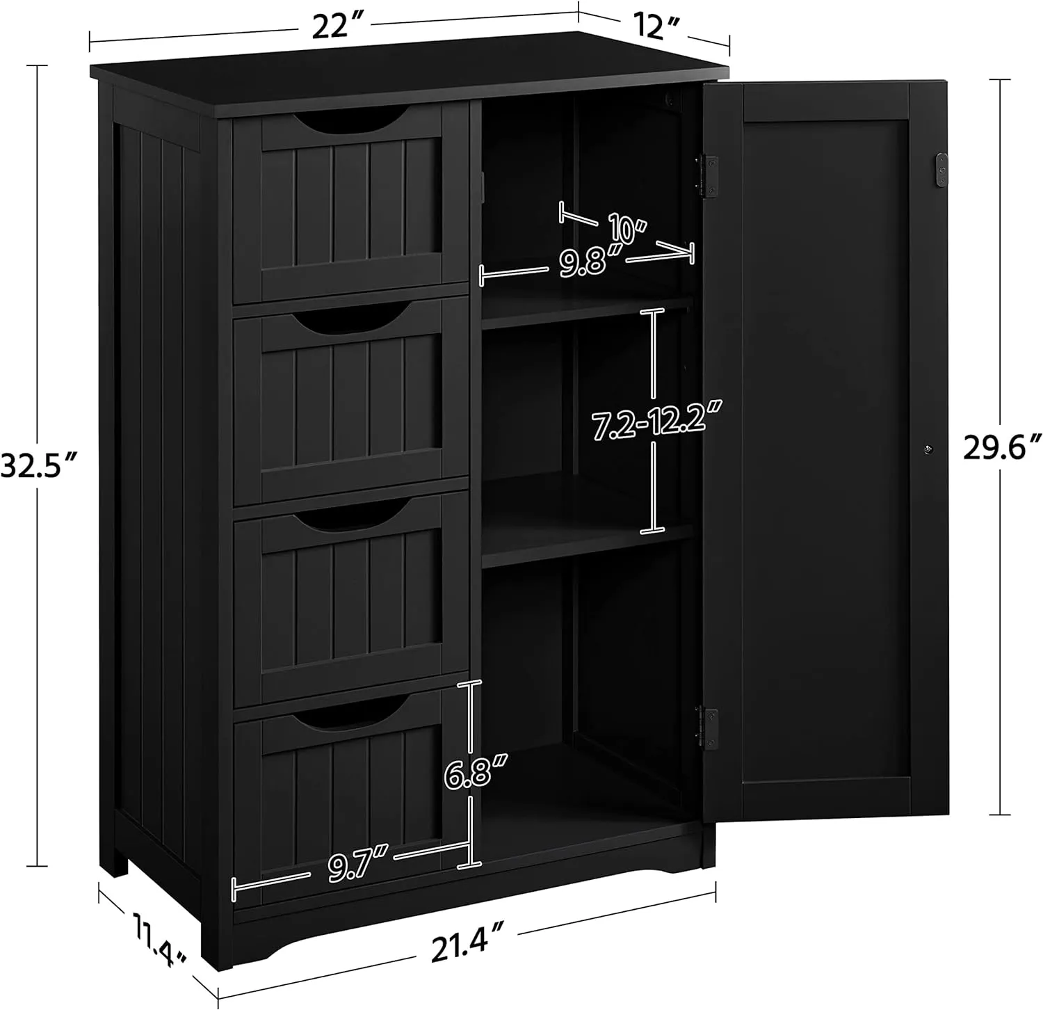 Yaheetech Wooden Bathroom Floor/Side Storage Organizer Cabinet with 4 Drawers and 1 Cupboard, Freestanding Entryway Storage Unit Console Table for Home Decor