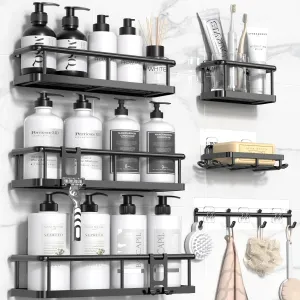 YASONIC Shower Caddy, 6 Pack Large Capacity shower Organizer with Soap Holder and 12 Hooks, Rustproof Shower Shelves for Inside Shower, No Drilling&Sleek Bathroom Organizers and Storage