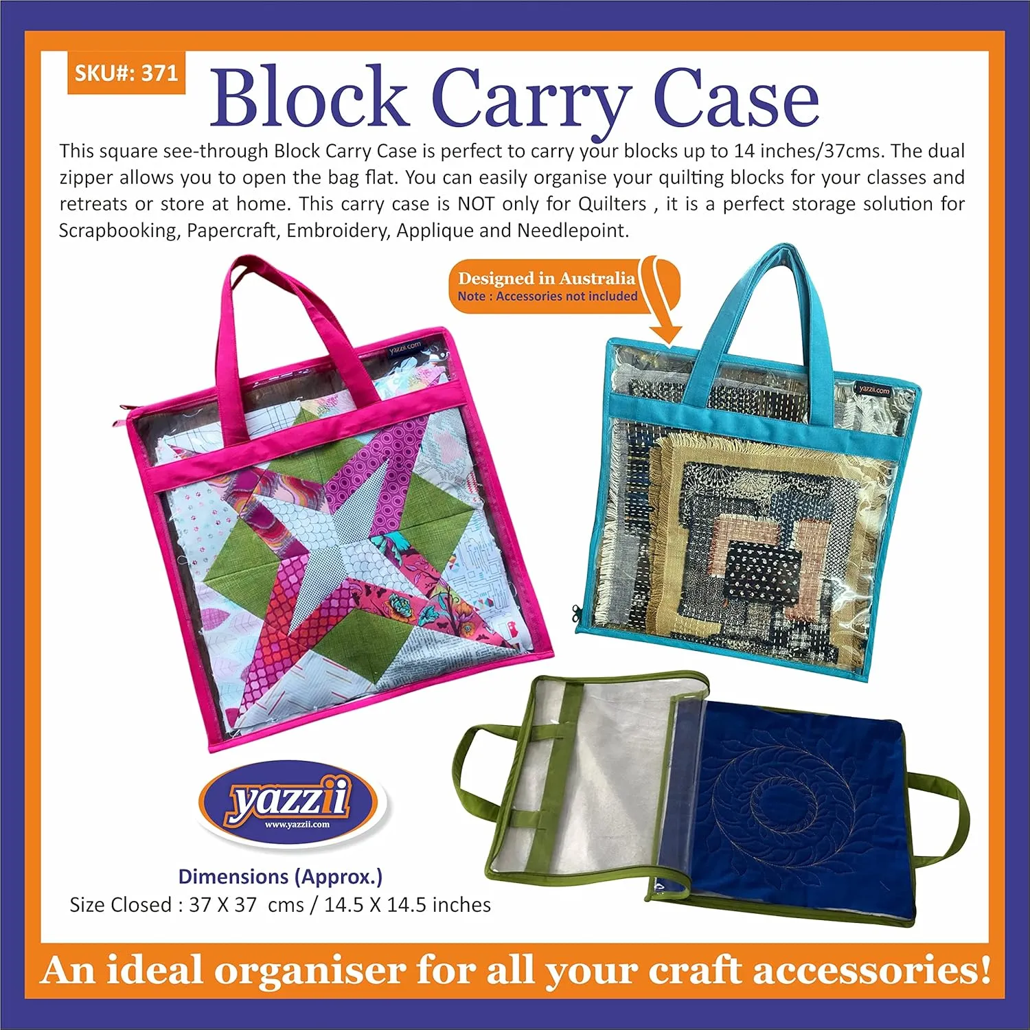 Yazzii Quilt Block Carry case, Purple