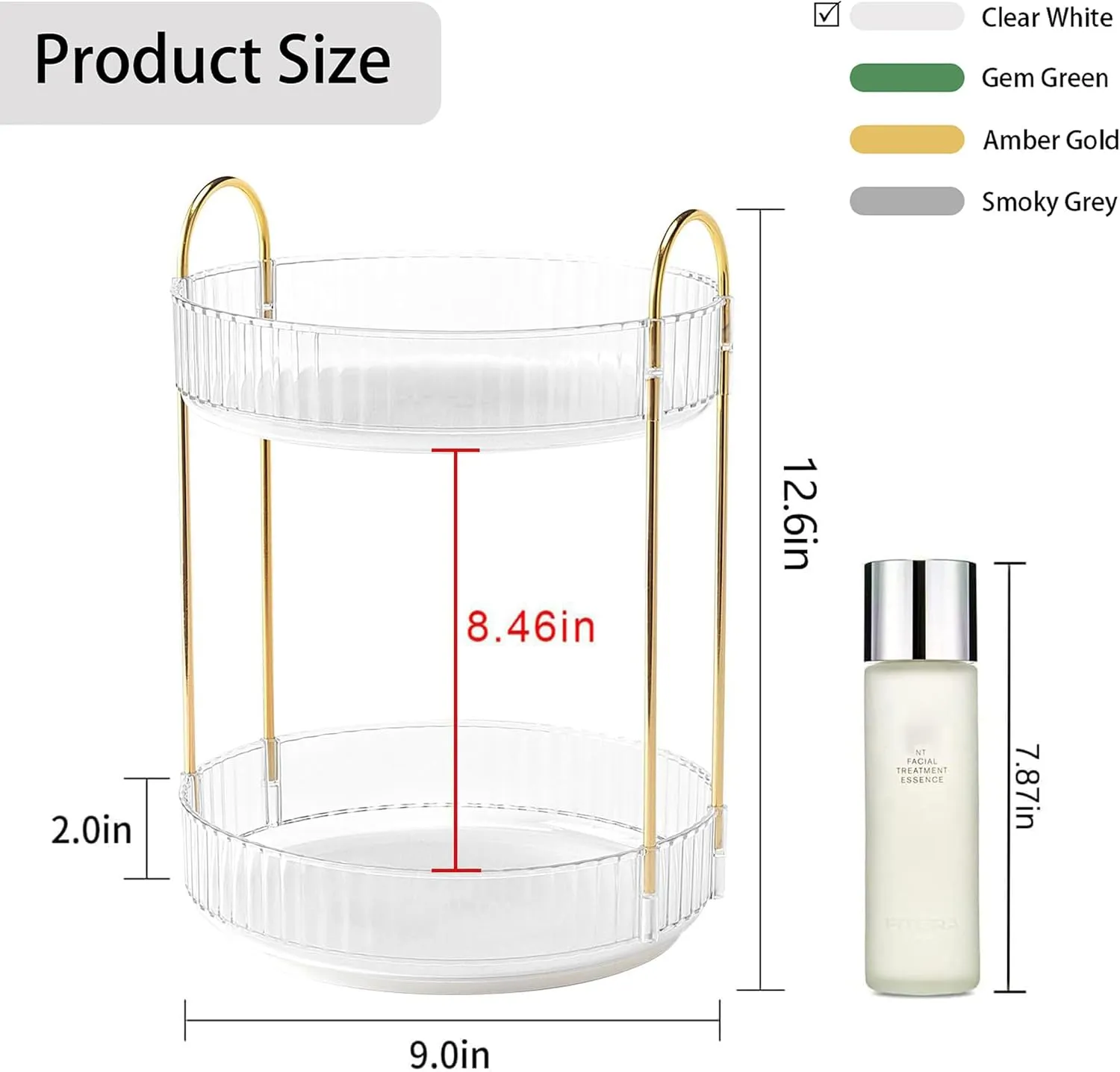 YCIA&DONE 360 Rotating Makeup Organizer and Storage for Vanity Bathroom Countertop, High Capacity Cosmetic Skincare Perfume Organizers for Dresser Lazy Susan (Clear White,2 Tiers)