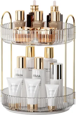 YCIA&DONE 360 Rotating Makeup Organizer and Storage for Vanity Bathroom Countertop, High Capacity Cosmetic Skincare Perfume Organizers for Dresser Lazy Susan (Clear White,2 Tiers)