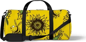 Yellow Cute Bees Collect Nectar and Sunflower Sports Bag Tote Bag Waterproof Gym Bag with Shoulder Strap Zipper 2 Side Pockets for Men and Women, Travel and Storage Shoulder Bag.
