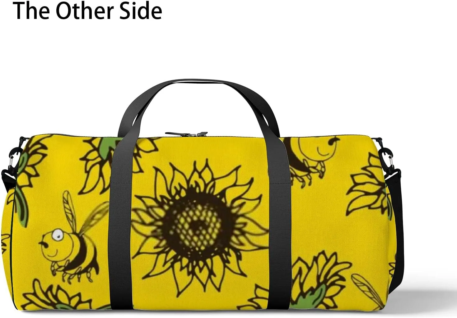 Yellow Cute Bees Collect Nectar and Sunflower Sports Bag Tote Bag Waterproof Gym Bag with Shoulder Strap Zipper 2 Side Pockets for Men and Women, Travel and Storage Shoulder Bag.