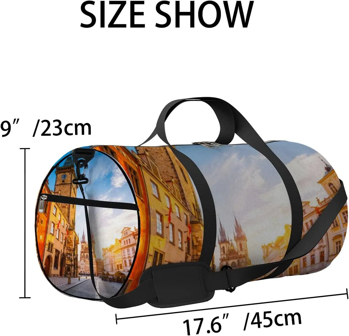 Yellow Fantastic View Town Hall Temple Sports Bag Tote Bag Waterproof Gym Bag with Shoulder Strap Zipper 2 Side Pockets for Men and Women, Travel and Storage Shoulder Bag.