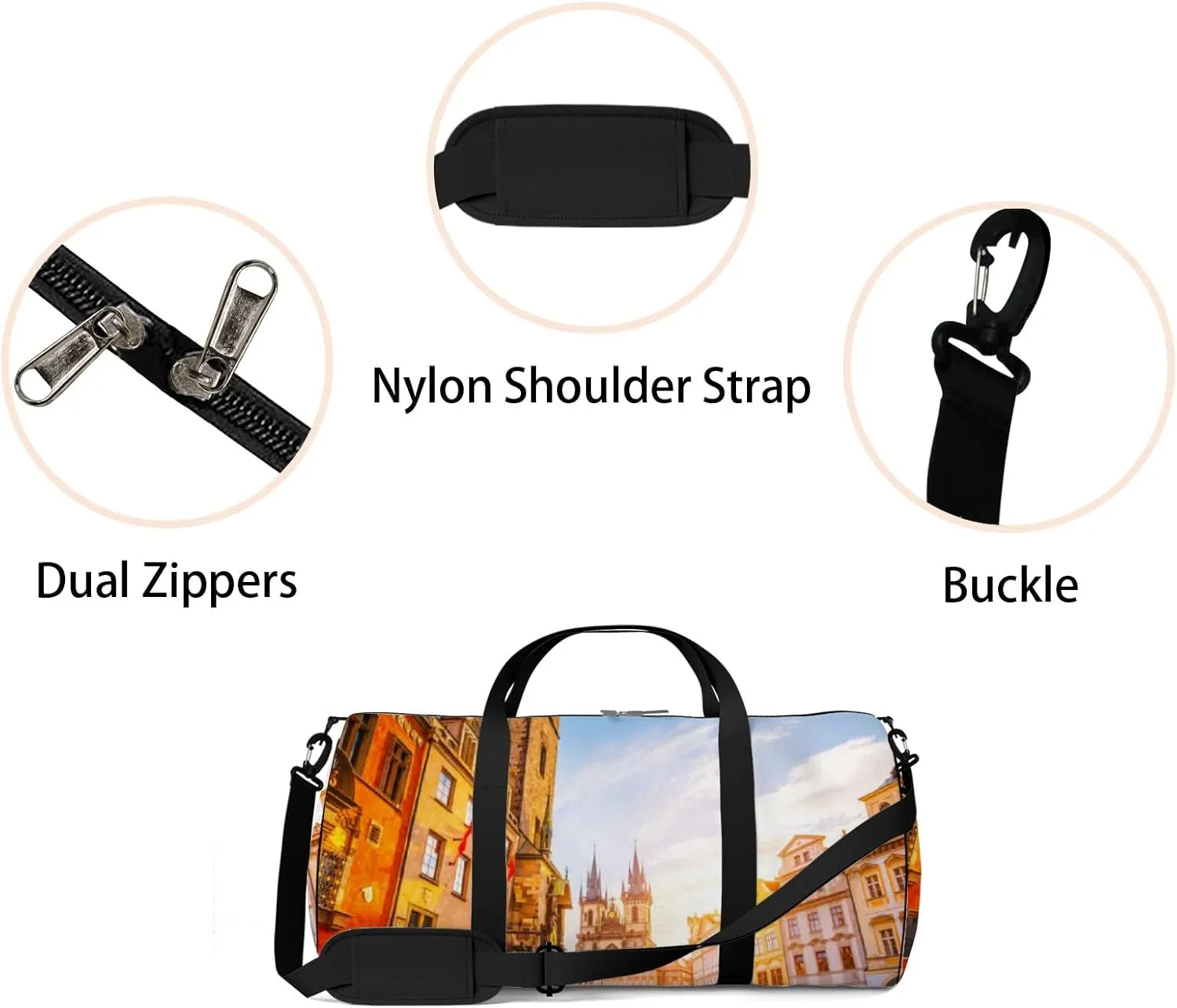 Yellow Fantastic View Town Hall Temple Sports Bag Tote Bag Waterproof Gym Bag with Shoulder Strap Zipper 2 Side Pockets for Men and Women, Travel and Storage Shoulder Bag.