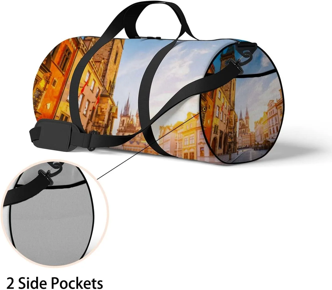 Yellow Fantastic View Town Hall Temple Sports Bag Tote Bag Waterproof Gym Bag with Shoulder Strap Zipper 2 Side Pockets for Men and Women, Travel and Storage Shoulder Bag.