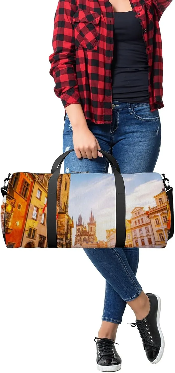 Yellow Fantastic View Town Hall Temple Sports Bag Tote Bag Waterproof Gym Bag with Shoulder Strap Zipper 2 Side Pockets for Men and Women, Travel and Storage Shoulder Bag.