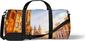 Yellow Fantastic View Town Hall Temple Sports Bag Tote Bag Waterproof Gym Bag with Shoulder Strap Zipper 2 Side Pockets for Men and Women, Travel and Storage Shoulder Bag.