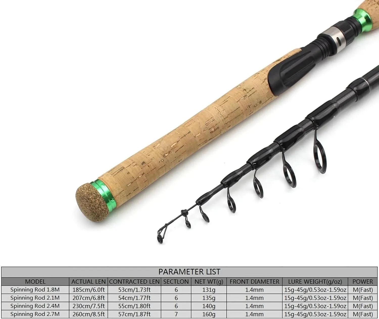 YG028 1.8M-2.7M Fish Rod Lure Spinning Carbon Telescopic Rod Fast Long Shot Trout Lake Fishing Rods Multifunction Travel(2.1M)