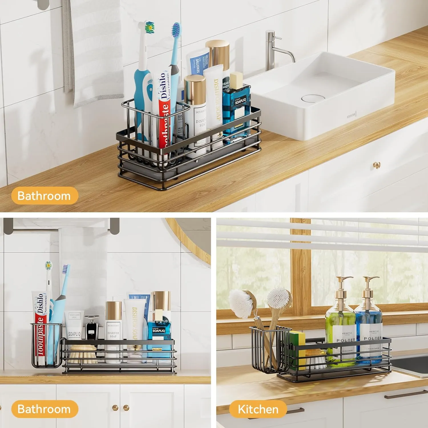 Yofidra Sponge Holder for Kitchen Organizer: Sink Caddy with Instant Drying Stone, Metal Stainless Steel, 9.5" X 3.5" X 5.2" Home Decor Storage and Organization Accessories