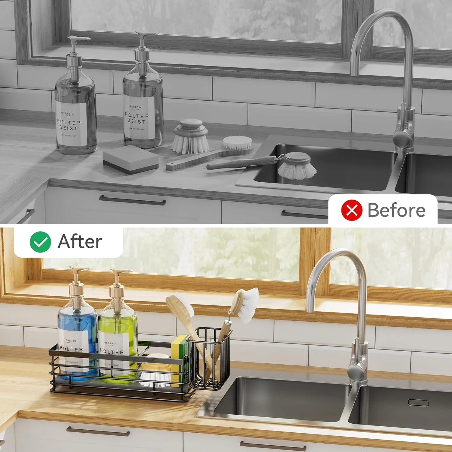 Yofidra Sponge Holder for Kitchen Organizer: Sink Caddy with Instant Drying Stone, Metal Stainless Steel, 9.5" X 3.5" X 5.2" Home Decor Storage and Organization Accessories