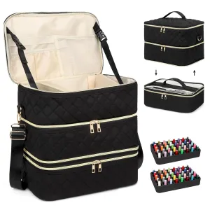 Yokilly Nail Polish Organizer Case, Three Layer Nail Organizers and Storage Hold 80 Bottles & Nail Lamp, Large Nail Bag Organizer Case Nail Supplies Oraganizer with Detachable Design & Shoulder Strap