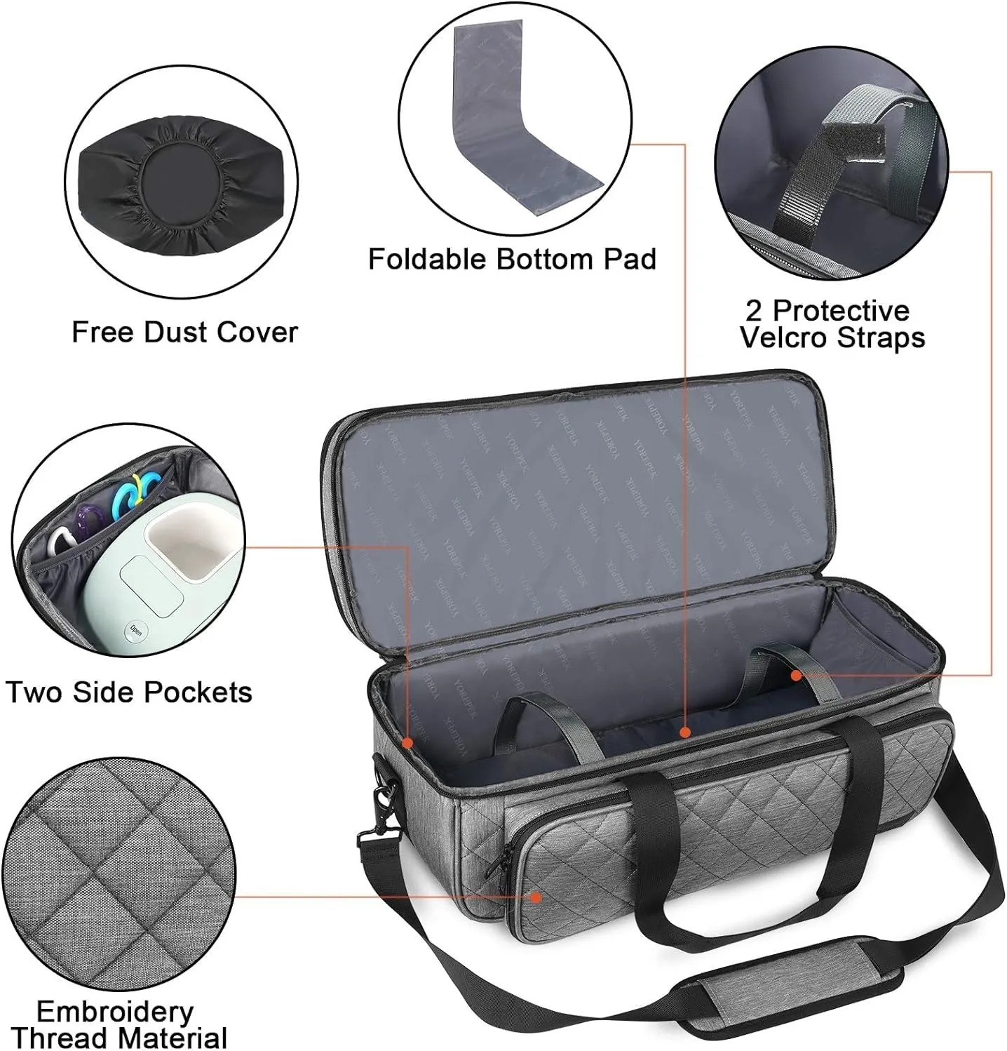 YOREPEK Carrying Case for Cricut Maker 4, Maker 3, Explore 4, Explore 3, Air 2, Die Cut Machine Dust Cover, Large Travel Bag with Cutting Mat Storage, Tote Bag for Tools Accessories, Grey