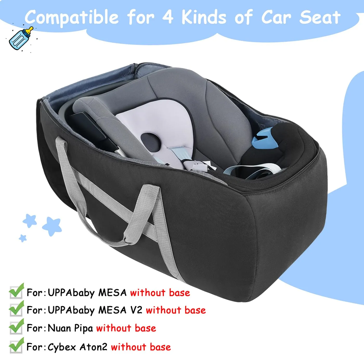 YOREPEK Padded Car Seat Travel Bag Compatible with UPPAbaby MESA V2 without Base, Fit for Nuna Pipa without Base, Infant Car Seat Bags for Air Travel, Carseat Travel Cover for Baby Airplane Essentials
