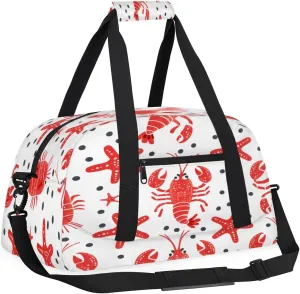 Yzrwebo Cartoon Red Crayfish Kids Gym Sport Bag for Boys Girls, Ocean Starfish Travel Duffle Bag Gymnastics Dance Bag Teen Weekender Overnight Carry on Tote Bags