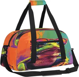 Yzrwebo Cool Frog Kids Gym Sport Bag for Boys Girls, Colourful Frog Travel Duffle Bag Gymnastics Dance Bag Teen Weekender Overnight Carry on Tote Bags
