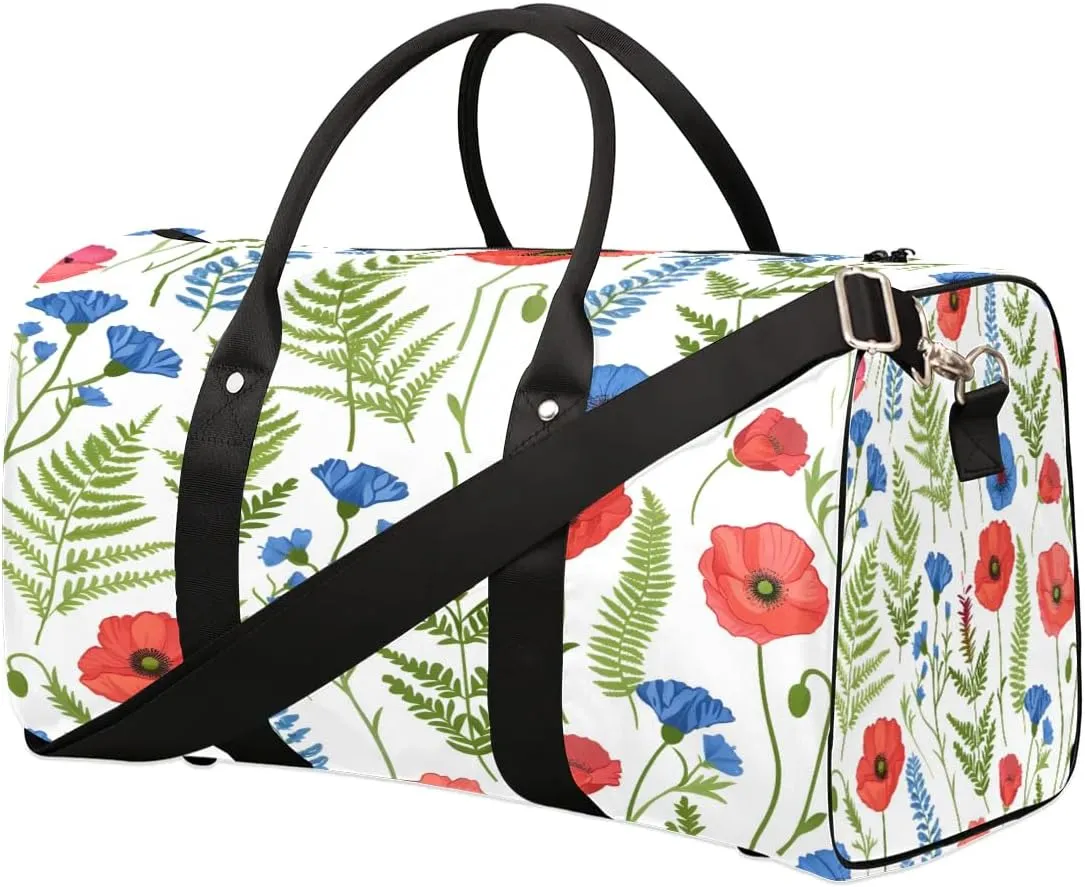 Yzrwebo Cornflower Travel Duffle Bag for Men Women Fern Poppy Overnight Weekender Bag Foldable Travel Duffel Bag Large Sports Gym Bag Waterproof Luggage Tote Bag Tear Resistant