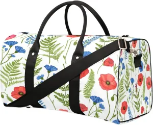Yzrwebo Cornflower Travel Duffle Bag for Men Women Fern Poppy Overnight Weekender Bag Foldable Travel Duffel Bag Large Sports Gym Bag Waterproof Luggage Tote Bag Tear Resistant