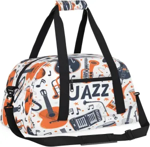 Yzrwebo Jazz Theme Kids Gym Sport Bag for Boys Girls, Music Guitar Travel Duffle Bag Gymnastics Dance Bag Teen Weekender Overnight Carry on Tote Bags
