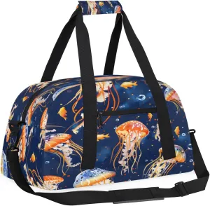 Yzrwebo Jellyfish Kids Gym Sport Bag for Boys Girls, Watercolor Jellyfish Travel Duffle Bag Gymnastics Dance Bag Teen Weekender Overnight Carry on Tote Bags