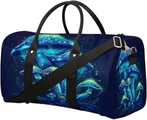 Yzrwebo Mystical Glowing Mushrooms Travel Duffle Bag for Men Women Mushroom Overnight Weekender Bag Foldable Travel Duffel Bag Large Sports Gym Bag Waterproof Luggage Tote Bag Tear Resistant