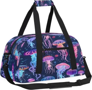 Yzrwebo Purple Jellyfish Kids Gym Sport Bag for Boys Girls, Jellyfish Travel Duffle Bag Gymnastics Dance Bag Teen Weekender Overnight Carry on Tote Bags