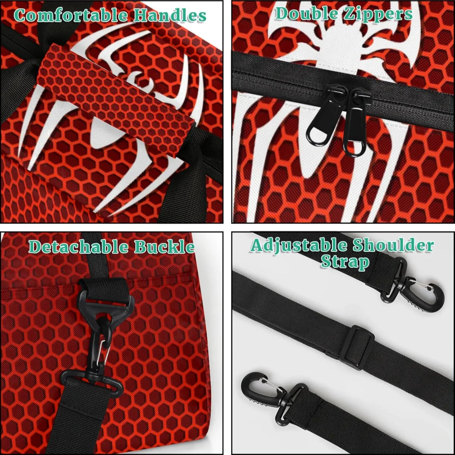 Yzrwebo Spiders Pattern Gym Sport Bag, Travel Duffle Basg Red Gymnastics Weekender Overnight Tote Carry On Training Bag for Man